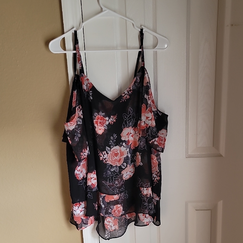 Torrid Red and Black Asymmetrical Ruffled Camisole